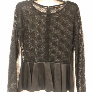 Black Lace top with leather peplum